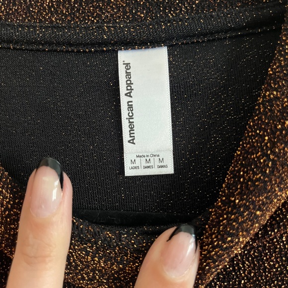 American Apparel Metallic Sparkle Glitter Mock Neck Turtleneck Long Sleeve Crop - Picture 3 of 4